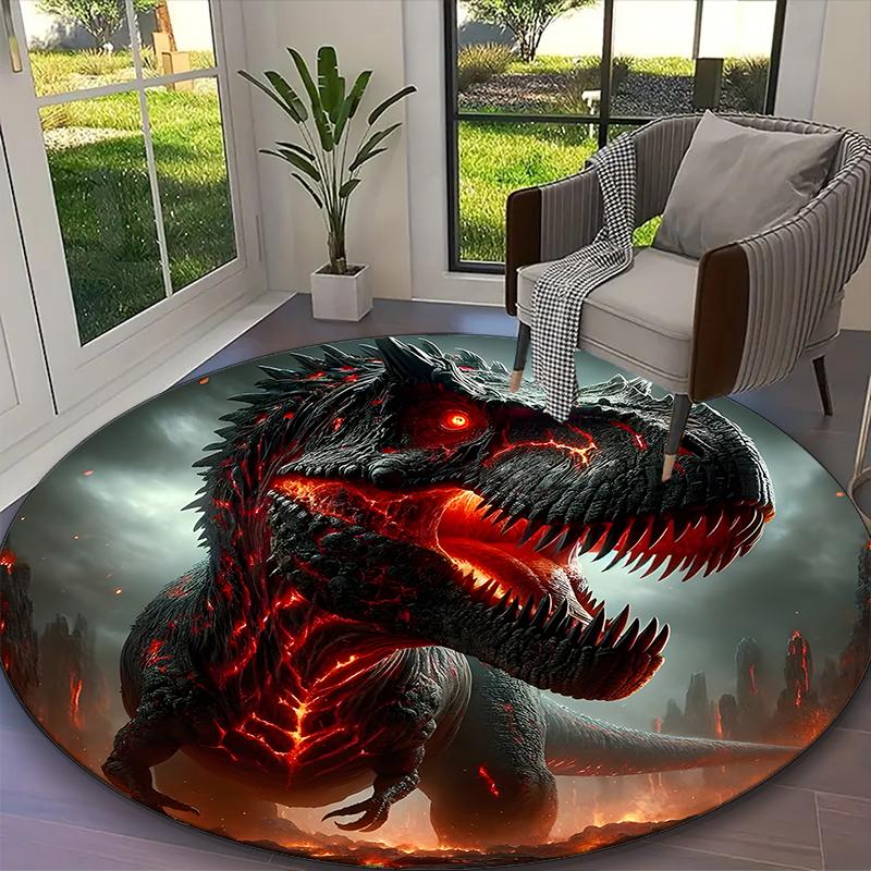 [1pc Dinosaur Office Carpet] Easy Maintenance Chair Rug for Conference Room Use, Durable Round Sofa Floor Mat