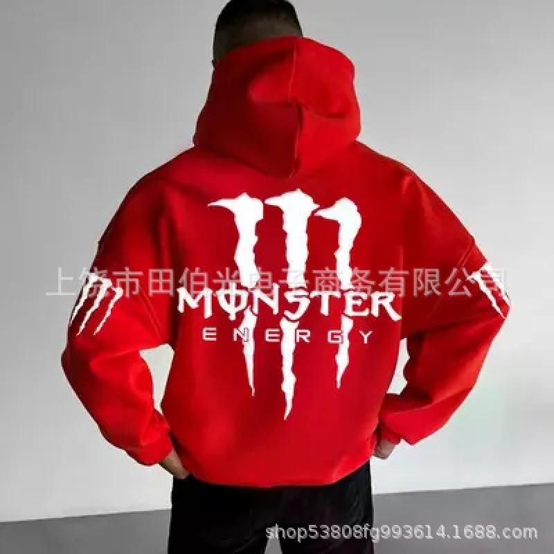 Mens Hooded Sweatshirt With Demon Print Loose Fit Warm Winter Casual Streetwear