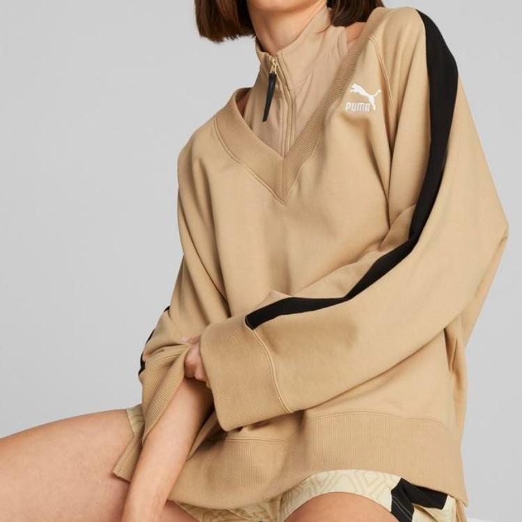 PUMA Sweatshirts Women's Khaki V Neck Moderate Other 620629-89