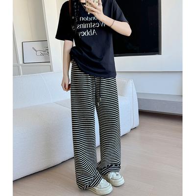 Широкие брюки в черно-белую полоску для женщин, весна-осень, новые повседневные брюки из драпировки и тонкого кроя