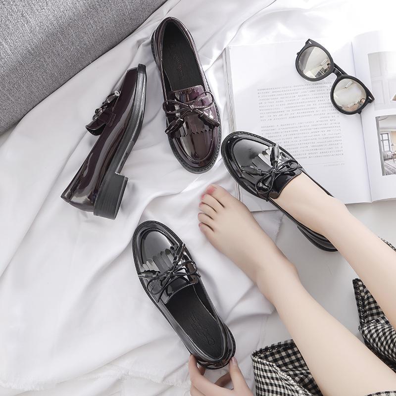 Туфли на плоской подошве, маленькие кожаные туфли, осенние черные на одной педали