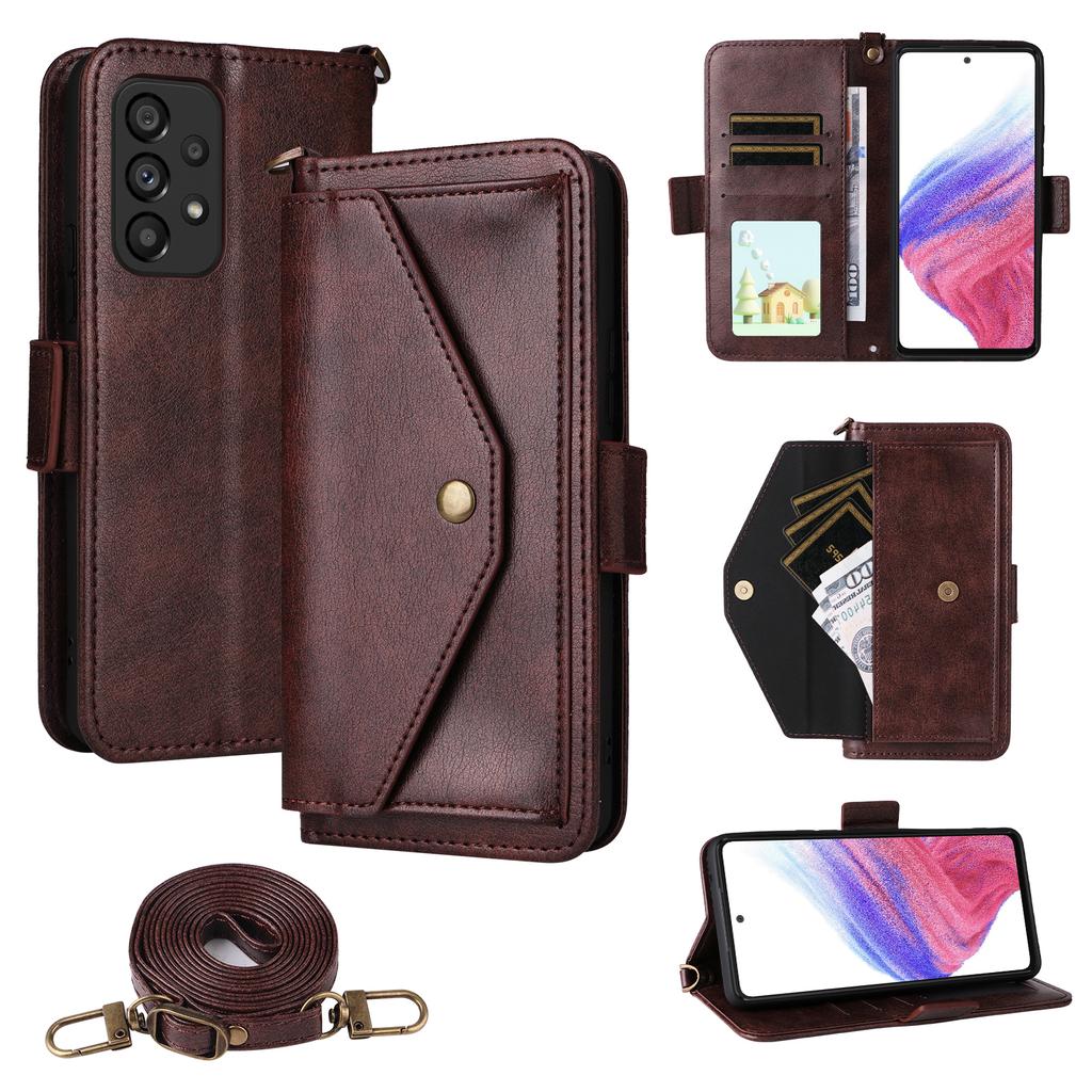 Кожаный чехол для Samsung Galaxy A53 5G с магнитной застежкой, кошельком-подставкой и ремешком через плечо