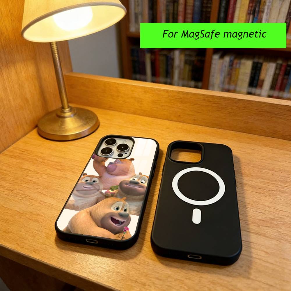 Милый мультяшный чехол для телефона Boonie Bears для iPhone 17, 16, 15, 14, 13, 12, 11 Plus, Pro, магнитный, для беспроводной зарядки Magsafe