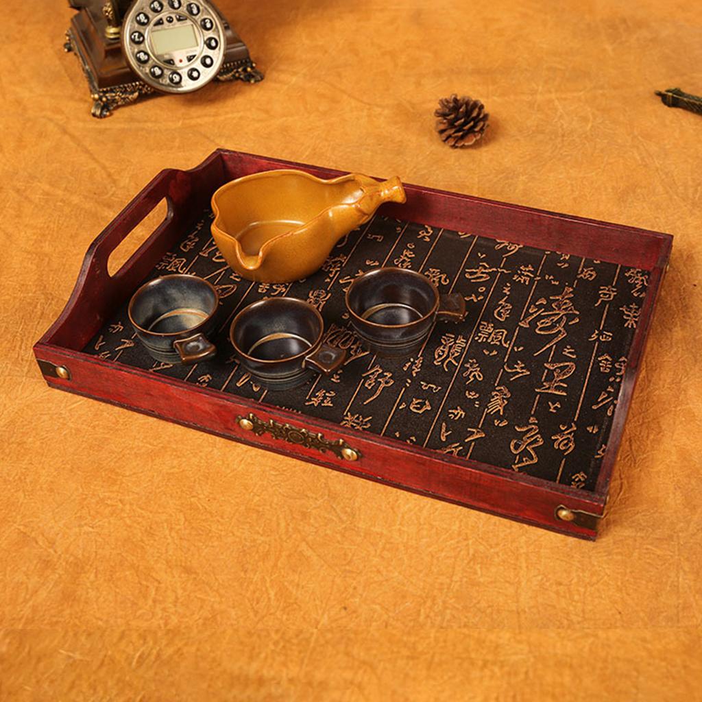Rectangular Wooden Tea Tray with Carving Deisgn For Chinese Kung Fu Tea Cups And Food Display Home Decor Table Accessory