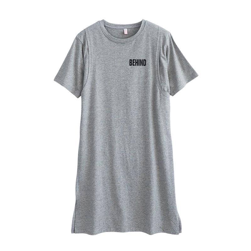 Платье для кормления грудью из чистого хлопка с коротким рукавом - Ночная сорочка средней длины для беременных/послеродовая для стильной мамы