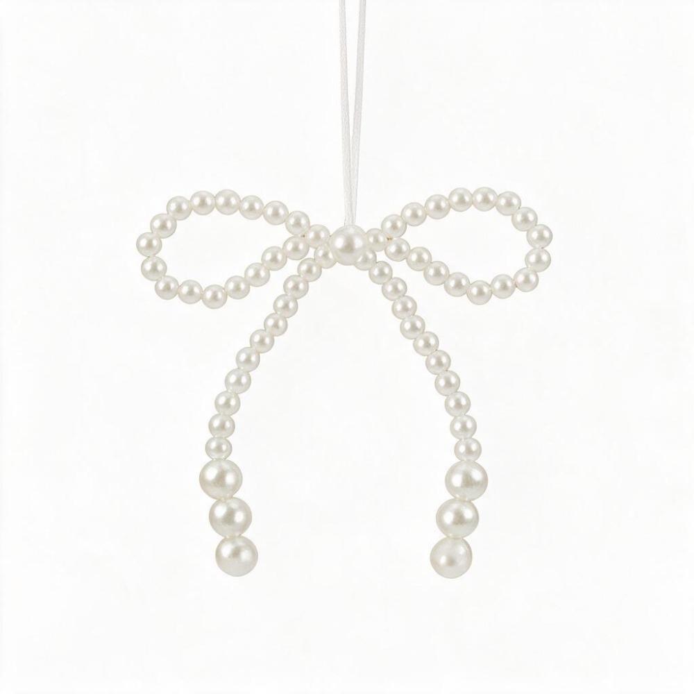 12PCS with Ribbon Strap Christmas Pearl Bow Hanging Ornaments Pearl Bow Handbag Charm Wedding