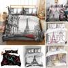Eiffel Tower Quilt Cover Set King/Queen Size Paris Theme Bedding Set Famous French Cityscape Style Duvet Cover Christmas Decor