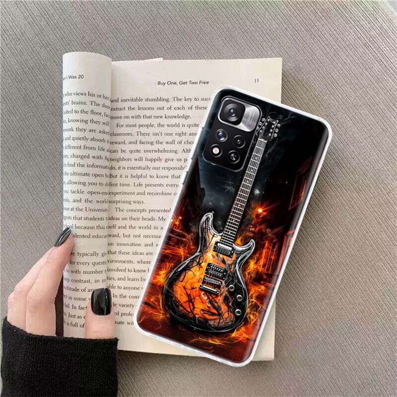 Retro rock Music Electric Guitar Phone Case For Redmi Note 13 12 Pro Plus 14 15 Pro 5G 11 11T 11E 11S 10 Pro 10S 9 9S Cover Cell