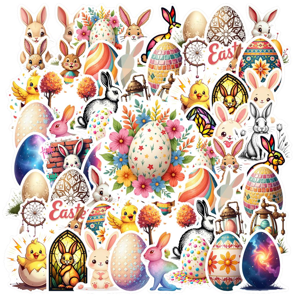 35-70pcs Easter Decorations Stickers Color Eggs Rabbit Graffiti Sticker Pack Gift Diy Skateboard Phone Laptop Diary Book