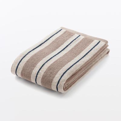 MUJI Мягкое махровое банное полотенце Бежевое с разноцветной полоской 60x120 см 100% хлопок