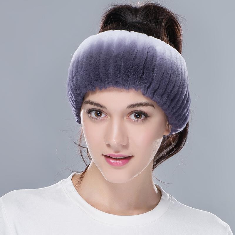 SOMALER Winter Real Rabbit Fur Headband for Women Knitted Rex Rabbit Fur Head Wrap Womens Ear-warmer