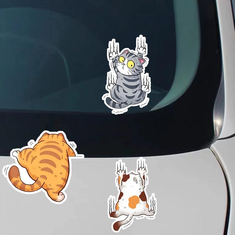 DS100#35.5x15cm Quirky Cat Cartoon Car Decal Self-Adhesive Vinyl Animal Sticker