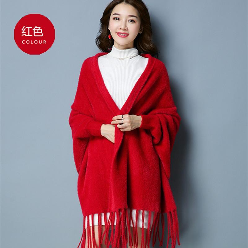 Женское пальто из искусственной норковой шерсти, осеннее и зимнее пальто-шаль, свитер, кардиган, шарф, универсальное пончо из утолщенной шерсти двойного назначения