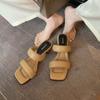 Fashion Luxury Genuine Sheepskin Square Toe Sandals Slippers Strange Heels Women Low Heeled Slippers Ladies Comfort Bread Slippers 2024