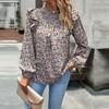 Шикарная осенняя женская блузка с круглым вырезом, принтом, рукавами-крылышками и плиссировкой, офисная, с фрагментированным темпераментом