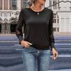 Spring and Autumn Women's Blouse Patchwork Sleeve Lace Black Long Sleeve Top
