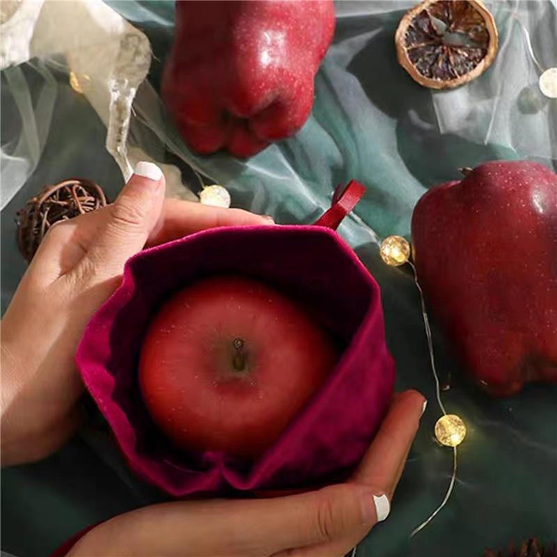 Christmas Velvet Apple Candy Gift Bags Xmas Party Cookies Favors Packaging Bags Kids Present Exquisite Drawstring Bags Red Green