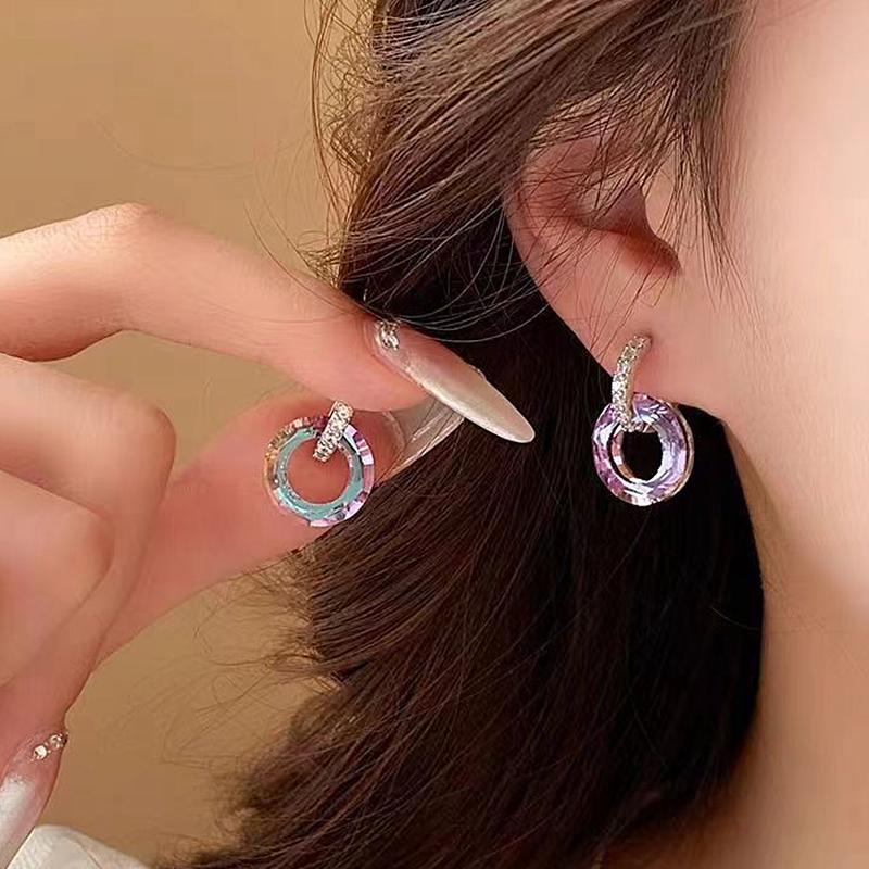 Серебряный цвет круглые хрустальные серьги-подвески для женщин корейские украшения-кольца подарок на свадьбу на день рождения ARI