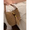 Модная плетеная из соломы маленькая сумка женская сумка новая сумка-ведро с бахромой простая и универсальная на плечо через плечо