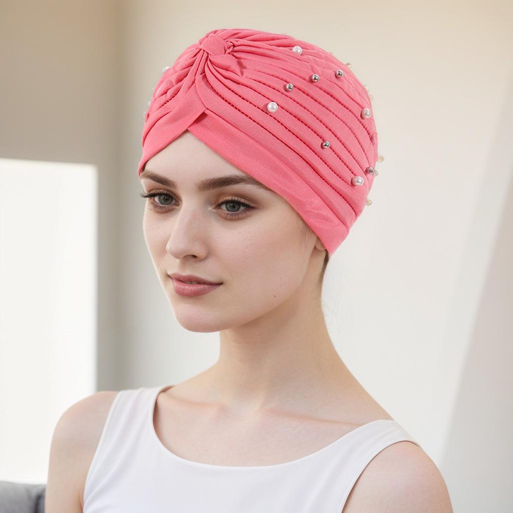 Стильный плиссированный платок-шарф с бусинами цвета арбуза