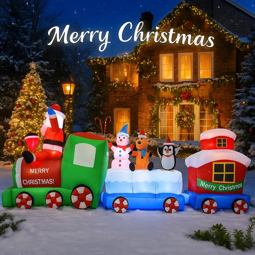 8.85FT Надувной Рождественский Игрушечный Поезд Украшение Санта Клаус Друзья Рождество Двор Рождество Светодиодные Принадлежности Домашнее Украшение Праздничный Подарок