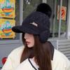 Warm Winter Beanie with Visor and Ear Flaps - Solid Color, Fleece Lined, Pom Pom Detail - Perfect for Outdoor Activities and Cold Weather