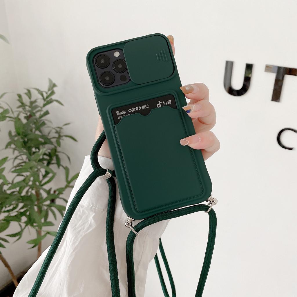 Чехол-чехол с отделением для карт для iPhone 14 15 Plus 16 Pro Max 13 12 Mini 11 X XR XS Camera Push Adjustable Lanyard Remesh Cover