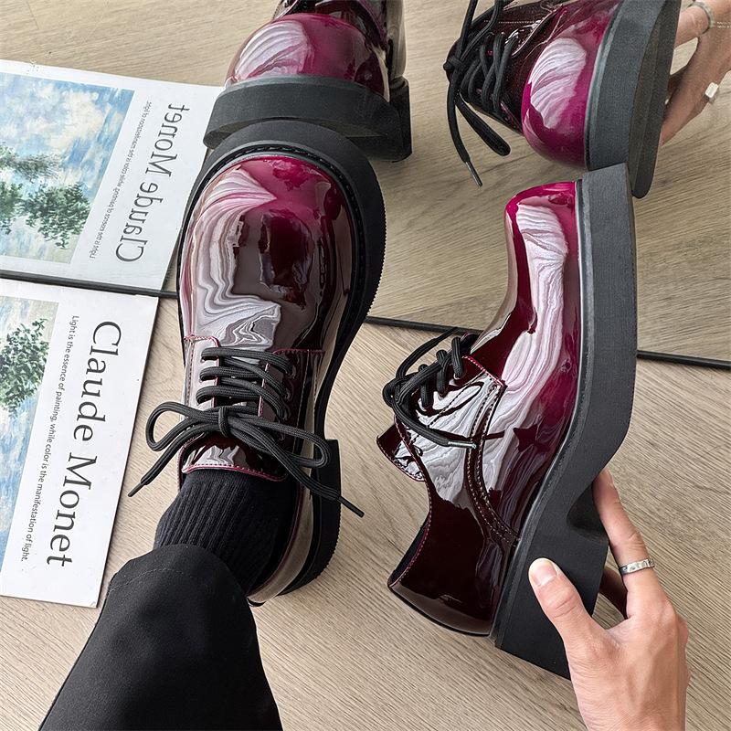 Микки повседневная кожаная обувь большая голова толстая подошва внутренняя танкетка личность 9522 обесцвечивание серый, коричневый, красный, фиолетовый-J