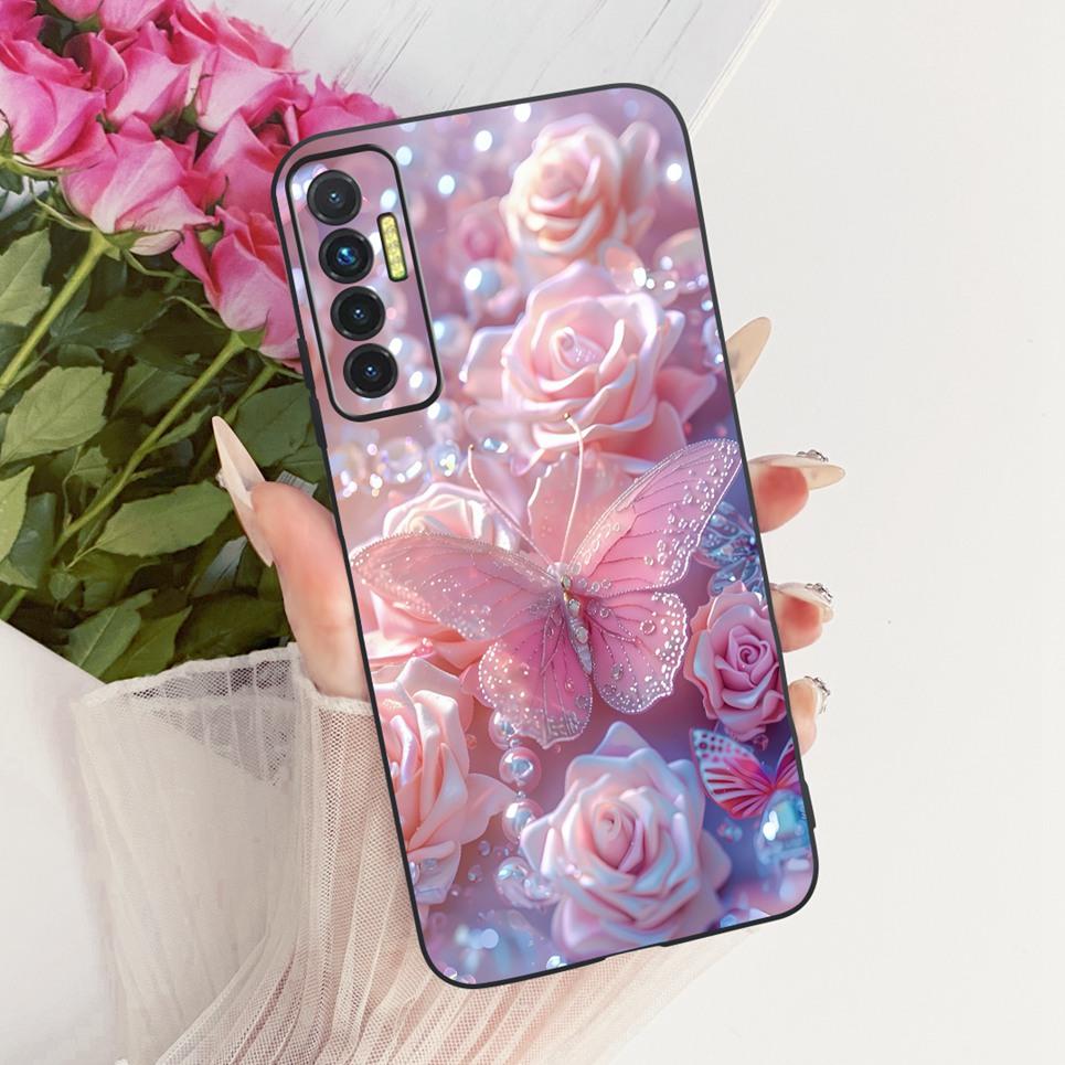 Чехол-накладка с узором из цветов, бабочек и бантов для Tecno Camon 17P 17 Pro, задняя крышка, прозрачный мягкий силиконовый чехол для телефона Camon17
