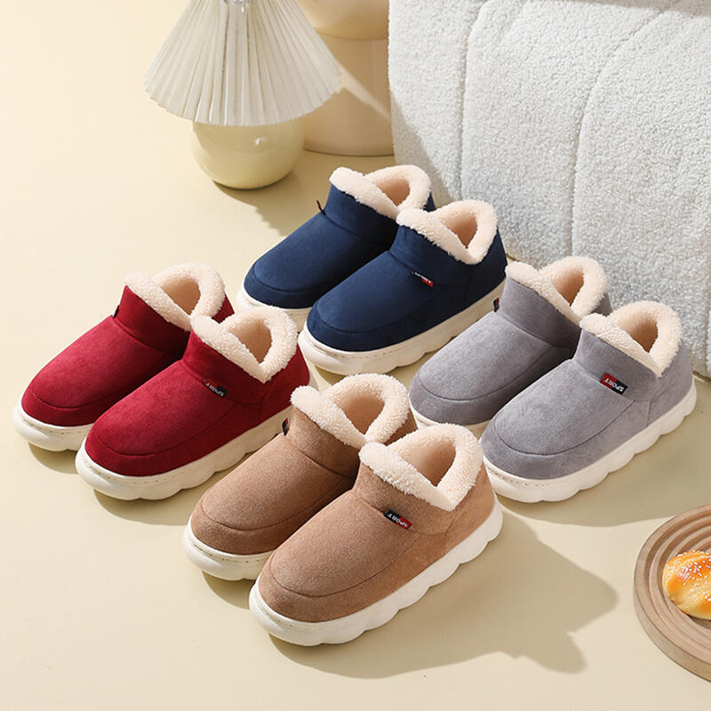 Warm Short Plush Indoor Suede Slippers Women 2025 Winter Soft Thick Bottom Non Slip Postpartum Shoes Fluffy Fur Home Shoes 45