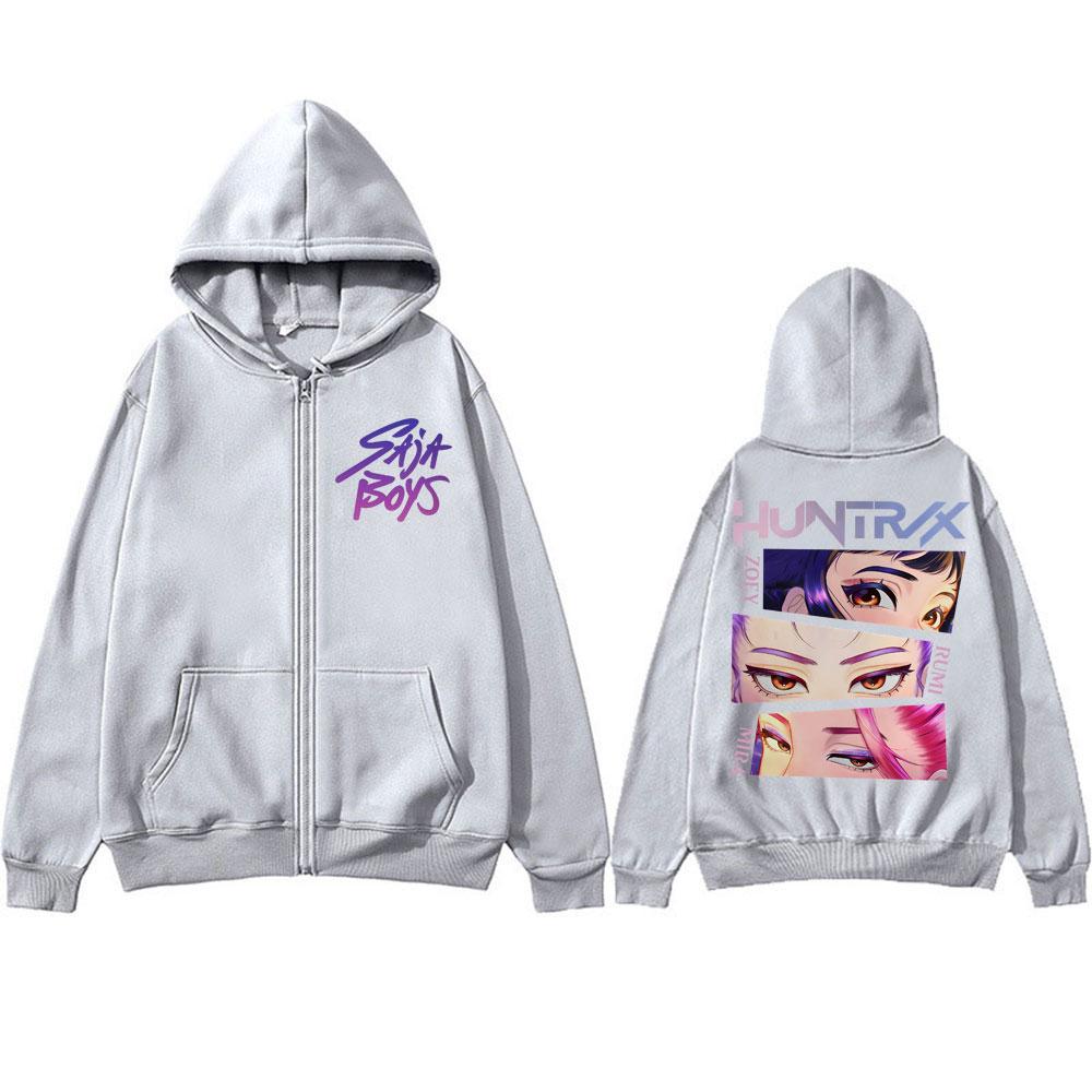 Аниме K-pop Охотник на демонов Huntrix Графические толстовки на молнии Харадзюку Мужские Женские Толстовка на молнии Зимнее Свободное Флисовое Повседневное Пальто