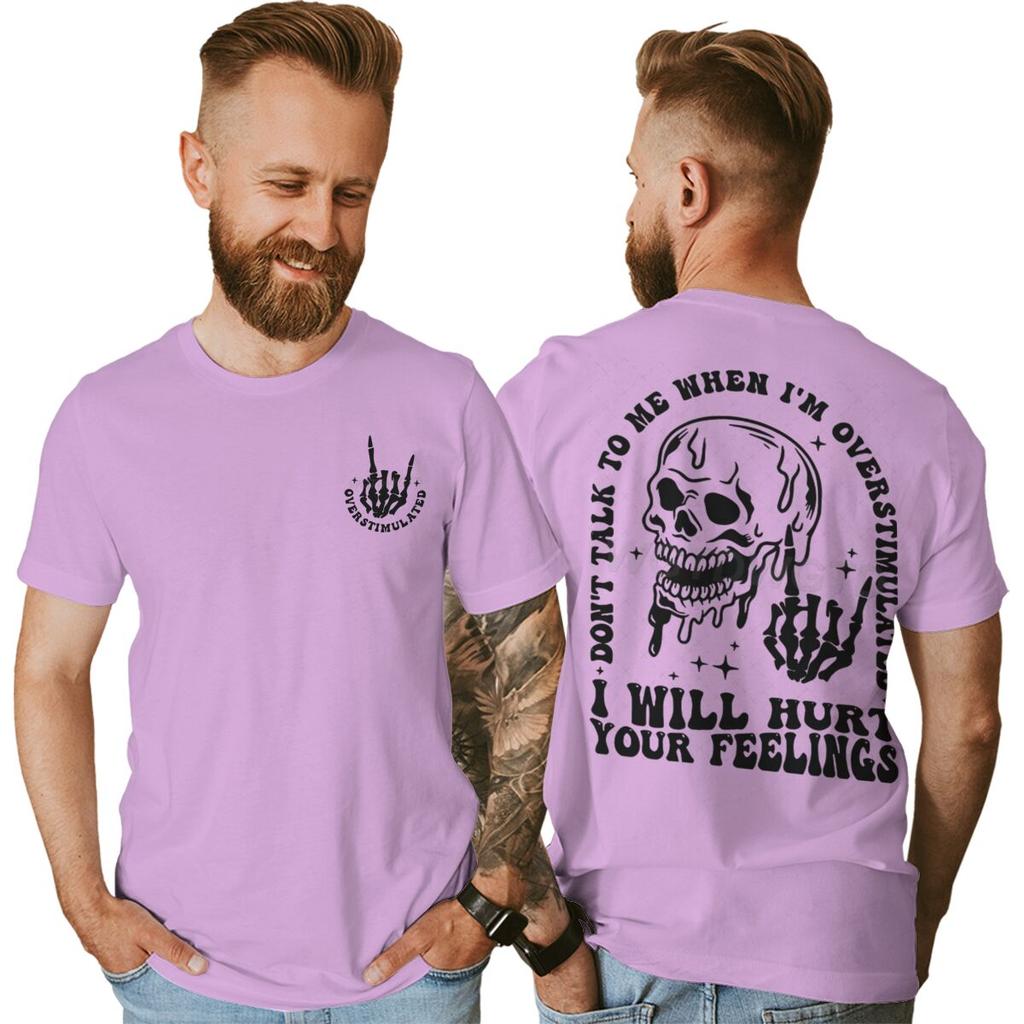 Skeleton Fun Unisexs Dark Humor Tshirts Dont Talk To Me When Im Overstimulated Rock Roll Graphic Tee Vintage Male Tshirts