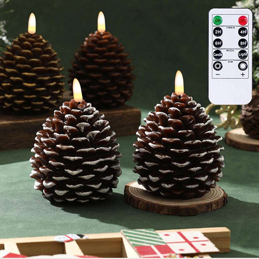 2piece Christmas Painted Pine Cone Shaped LED Candle Light Electronic Flameless Pinecone Candle Set For Festive Home Atmosphere