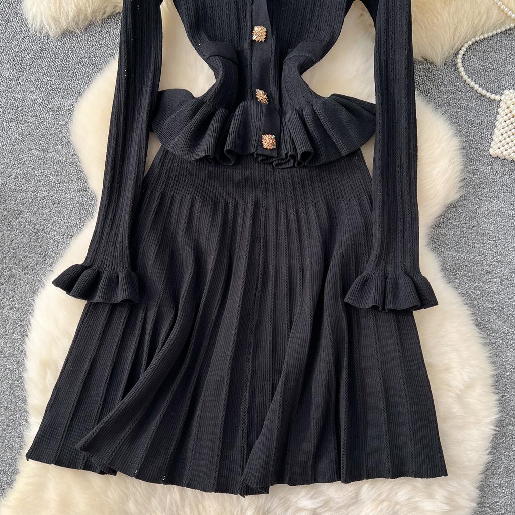 Элегантные вязанные винтажные шикарные платья с V-образным вырезом и длинными рукавами, облегающие платья для офисных леди во французском стиле, одежда для улицы, осень-зима