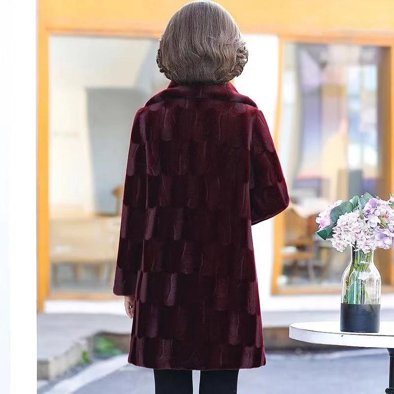 Winter New Mother Fur Coat Mid-length Middle-aged Elderly Women Thicken Warm Imitation Mink Velvet Fur Jacket Female Parkas 6XL