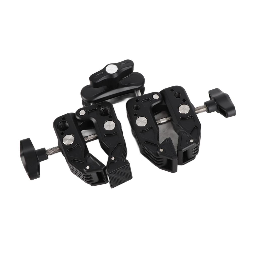 Double Camera Clamp 360 Degree Dual Clamp Camera Mount Crab Plier Clip with 1 4 3 8 Inch Interface Cold Shoe for