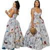 2022 Fashion Print Sleeveless High-Waist Women's Long Dress Set