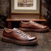 Round Head Retro First Layer Cowhide Lace-Up Casual Shoes Men'S British Soft Sole Business Men'S Leather Shoes Genuine Leather Handmade