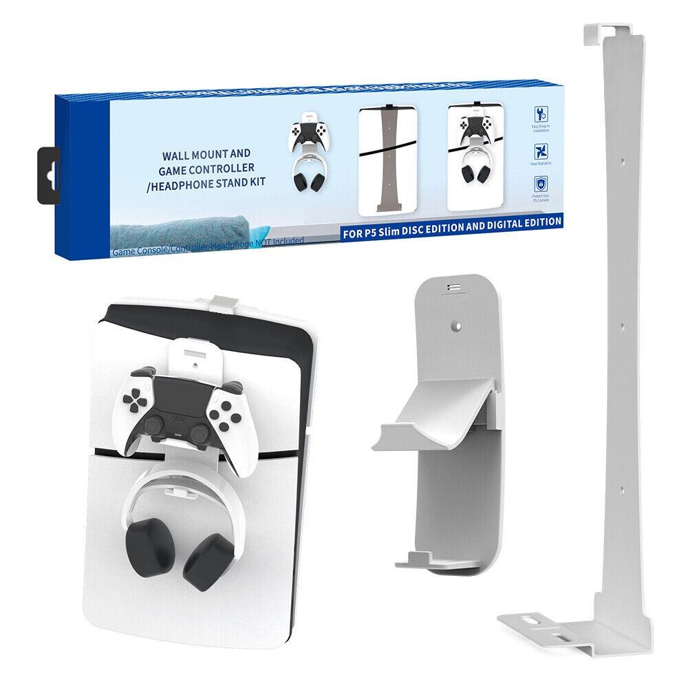 Комплект для настенного крепления, совместимый с Playstation5 Slim Disc и Edition, с держателями для хранения контроллера и гарнитуры