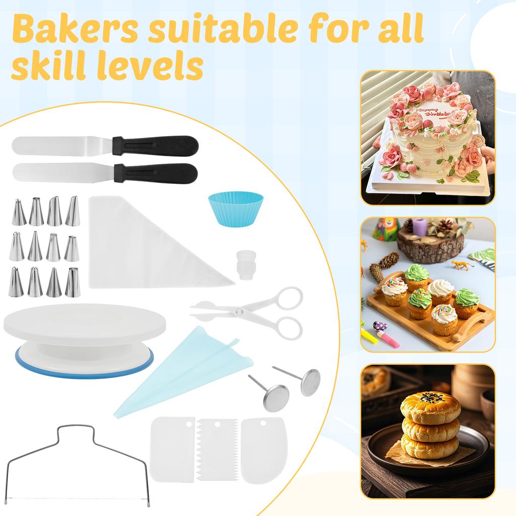 63/82Pcs Cake Decorating Tools Kit Cake Baking Accessories Set DIY Baking Tool Accessories Bake Pastry Turntable Kit for Kitchen