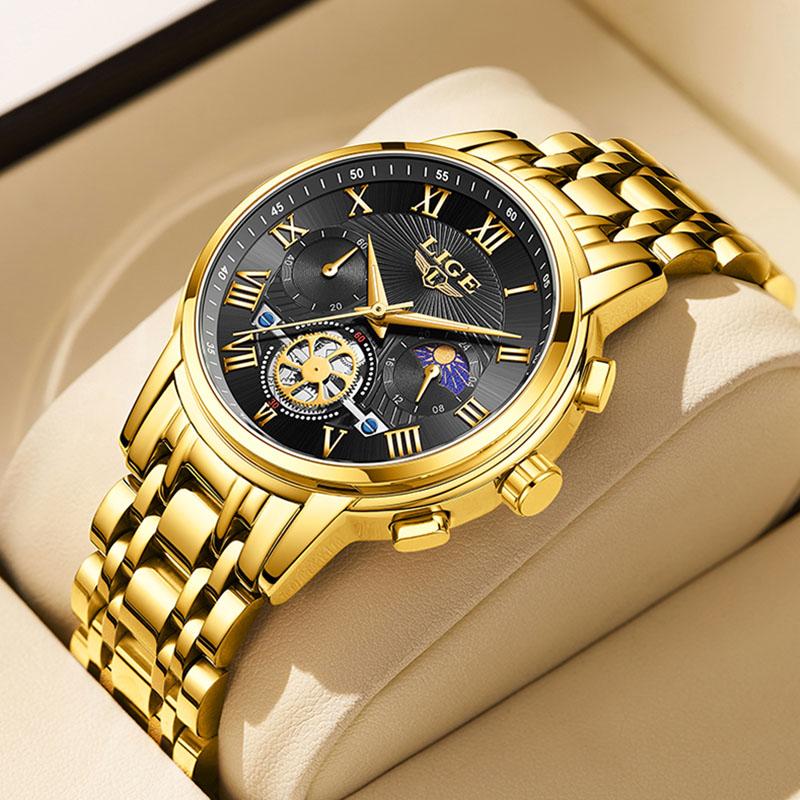 LIGE Лучший бренд, оригинальные мужские кварцевые часы, модные водонепроницаемые мужские часы для отдыха, все стальные ночные светящиеся часы