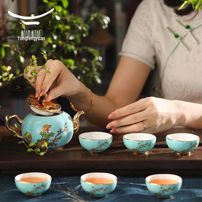 Yongfengyuan Madam Porcelain West Lake Blue 8-Piece Tea Set