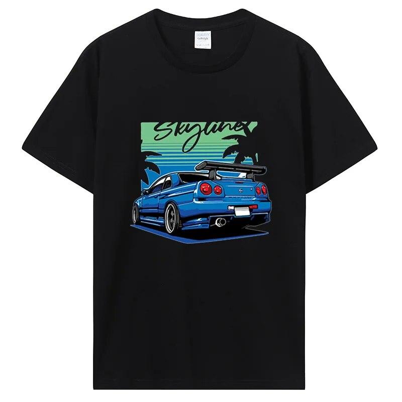 Футболка Initial D Skyline R34, хлопковая футболка унисекс с коротким рукавом, японская модная футболка Harajuku с автомобилем, одежда унисекс большого размера