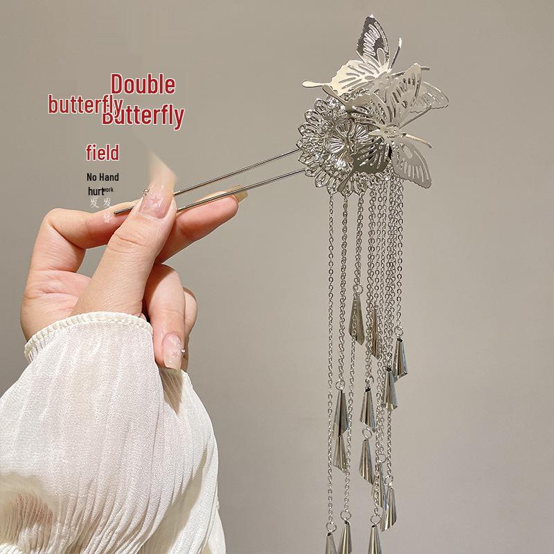 Ancient Style High-End Chinese Sandalwood Tassel Hairpin for Hanfu Costume Updo