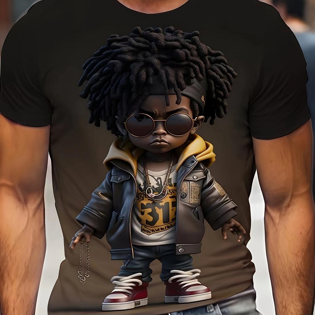Plus Size Men's 3D Cute Anime Character Graphic Print T-shirt For Summer, Trendy Casual Short Sleeve Tees For Males