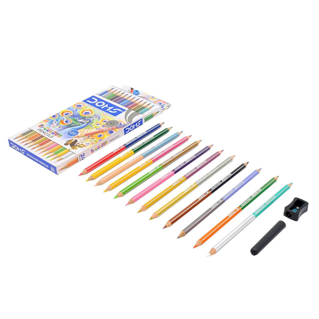 Doms Bi Colours 24 Цвета Карандаши Цветные 12 Штук для Рисования Эскизов Школьные Художественные Яркие Гладкие Мягкий Грифель Многоцветные