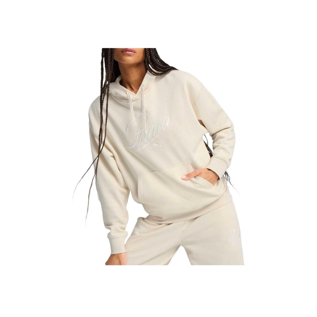 Puma Warm Comfortable Soft Hooded Pullover Long Sleeve Sweatshirt Women Sweatshirt Beige 688941-87
