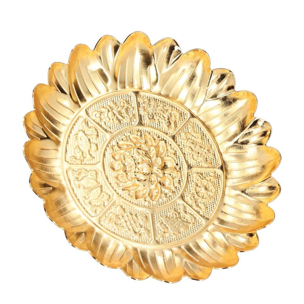 Golden Alloy Vintage Storage Tray Alloy Retro Carved Alloy Dish Household Fruit Storage