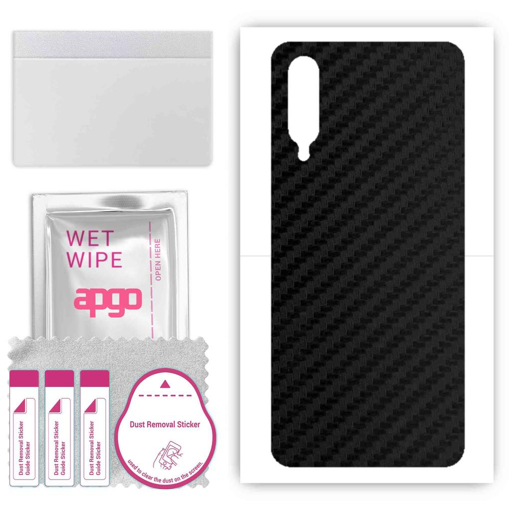 apgo Protective Skin Sticker for the Back Compatible with Xiaomi Mi 9 Lite, Wrap Film, Foil, Vinyl - Pattern Carbon Black