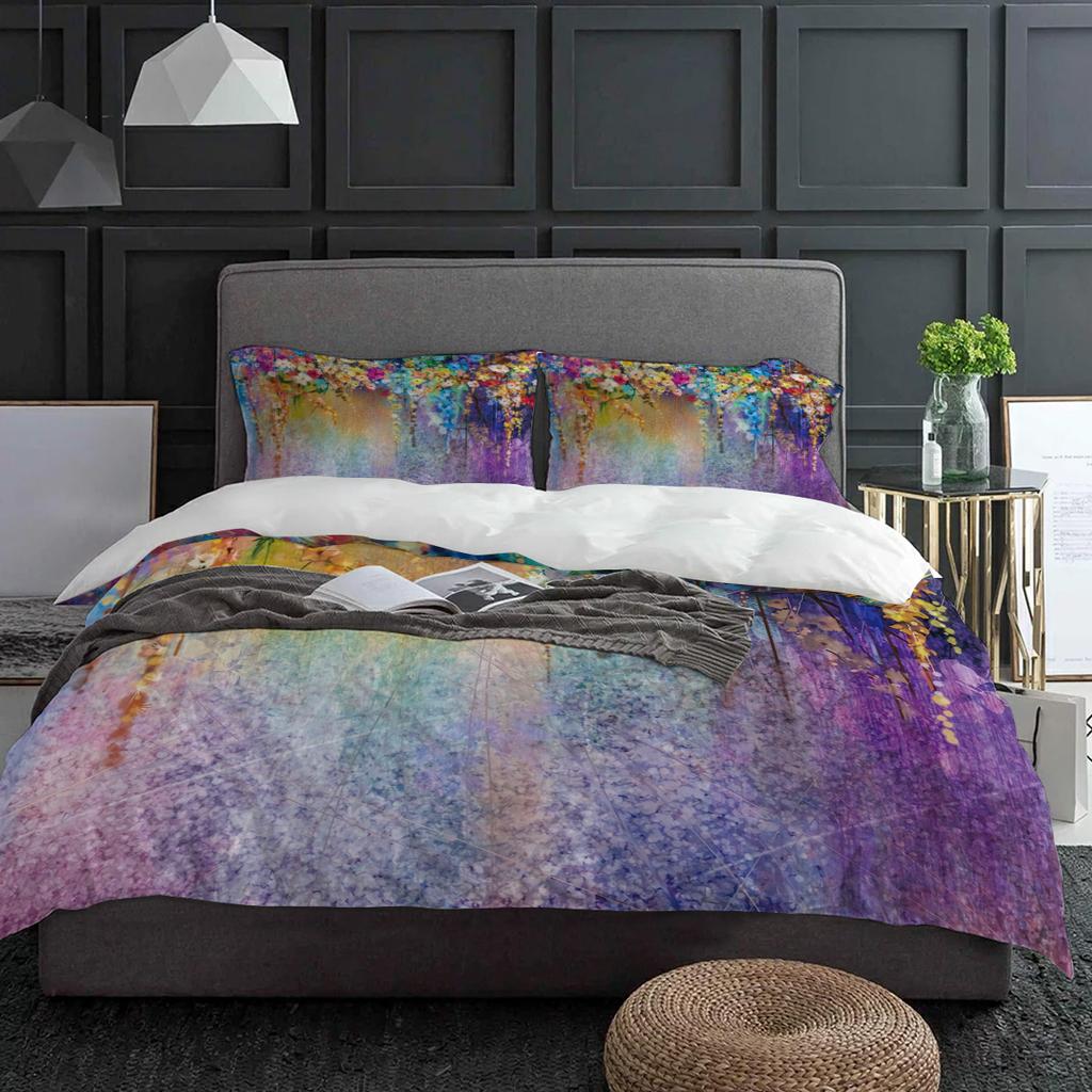 Весенние цветы лианы Сине-фиолетовый пододеяльник с наволочкой На заказ 3 предмета Комплект постельного белья Покрывало для одеяла Двуспальная кровать Домашний текстиль